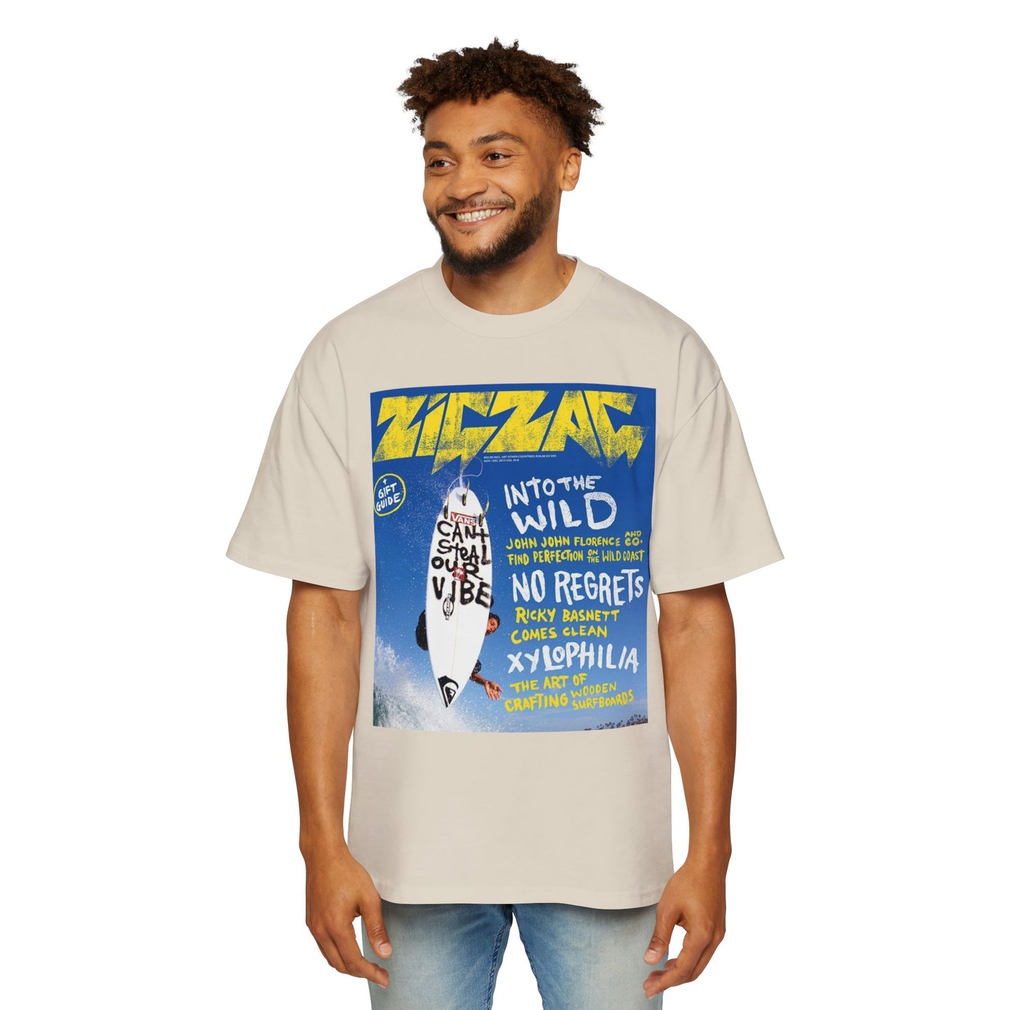 Surf Poster Graphic Tee — "Into the Wild / No Regrets" Oversized Men’s T‑Shirt