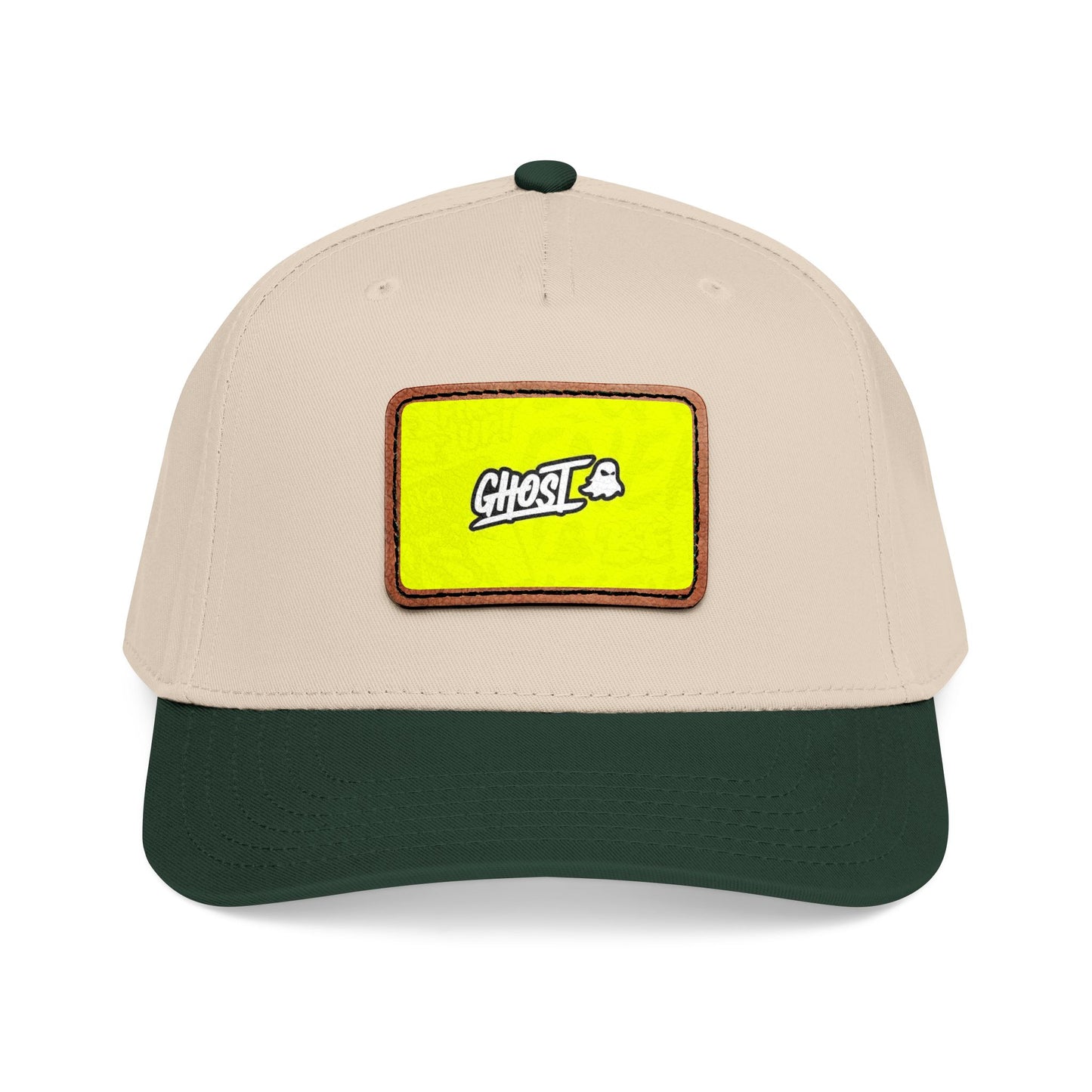 Ghost Patch Baseball Cap — Mid Profile Leather Rectangle Hat