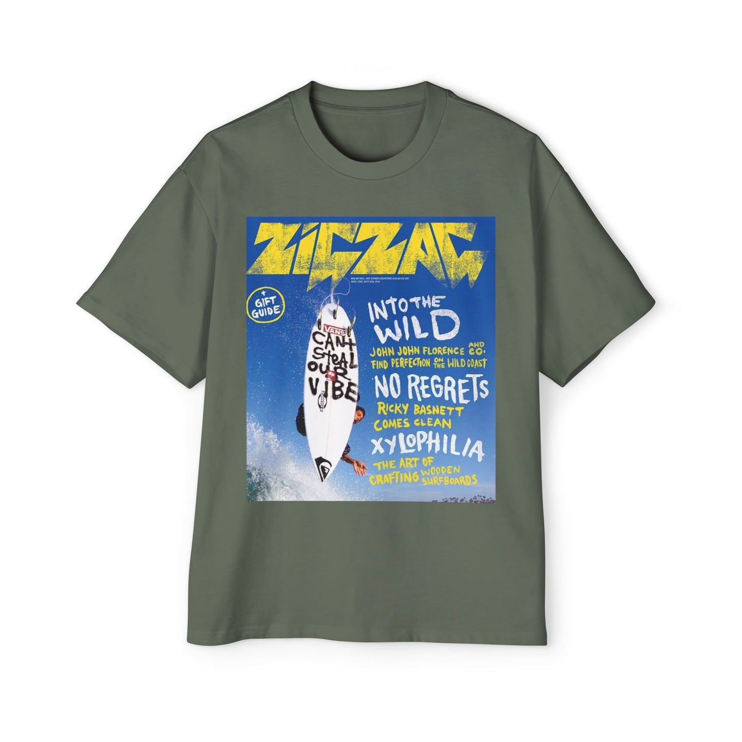 Surf Poster Graphic Tee — "Into the Wild / No Regrets" Oversized Men’s T‑Shirt