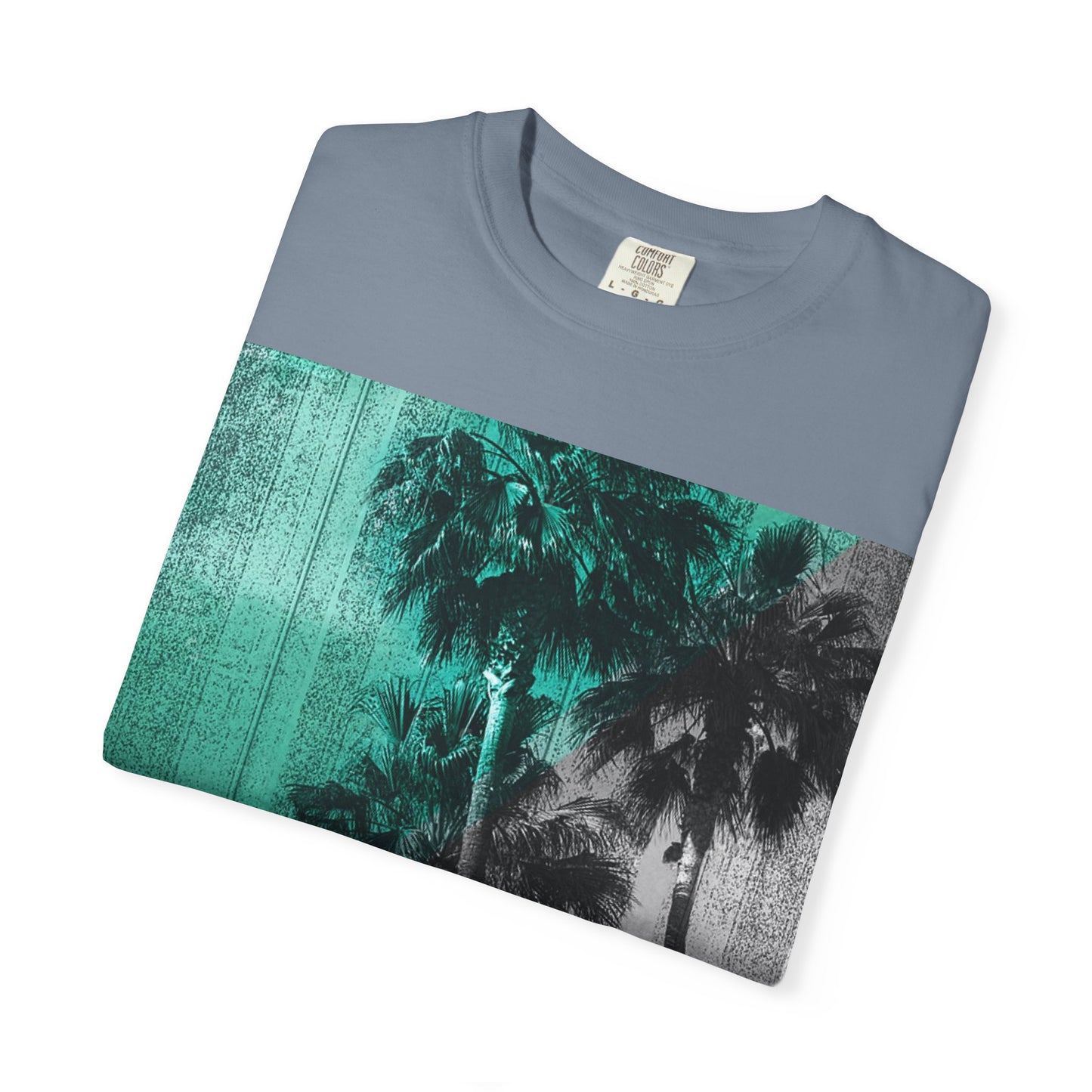 Palm Trees Photo Tee — Vintage Teal Sunset T-Shirt