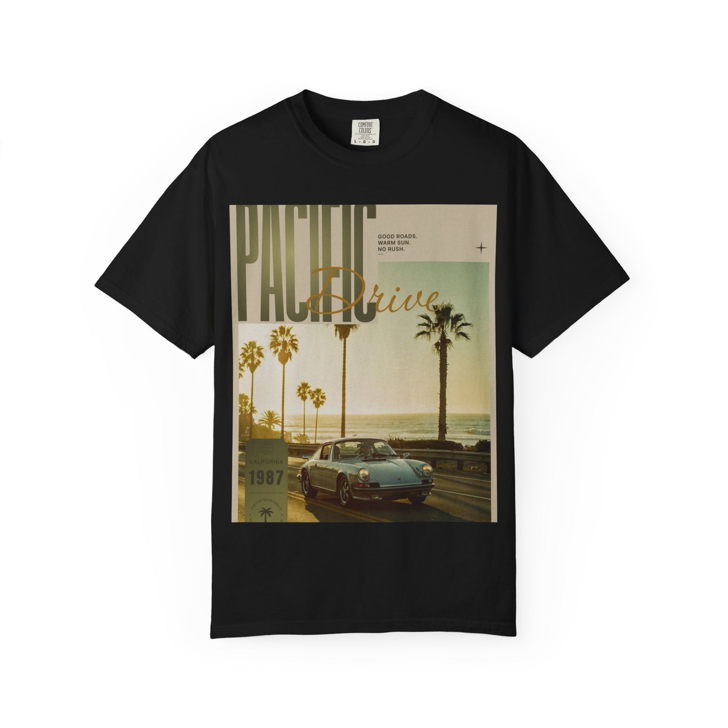 Pacific Drive Vintage Beach T-Shirt – Sunset Palm Coastal Graphic Tee