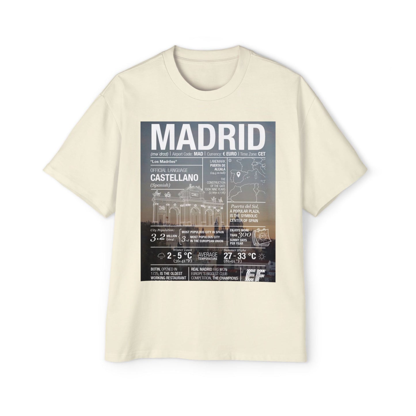 Madrid Graphic Tee — Vintage City Weather Poster T‑Shirt