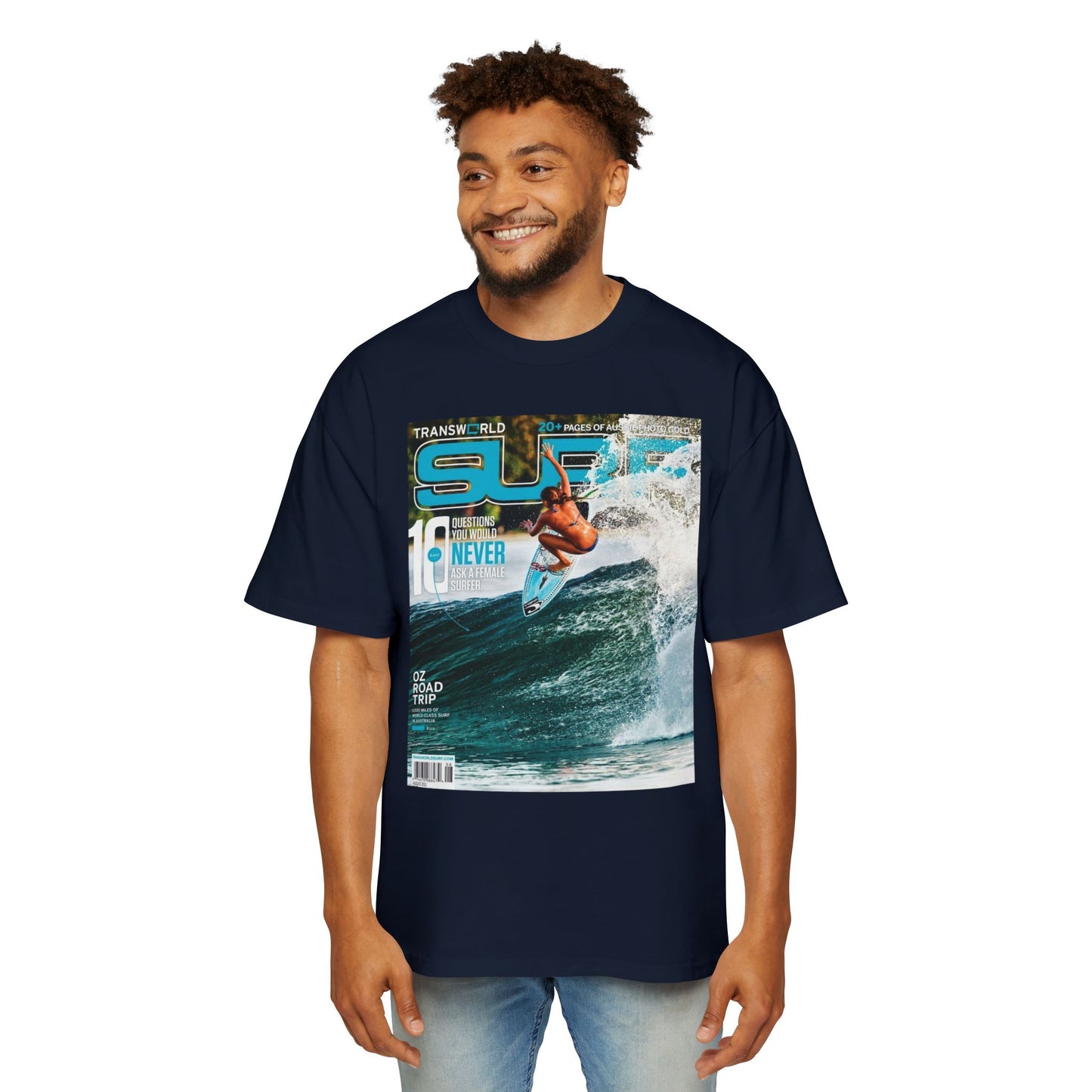 Surf Magazine Graphic Tee — Vintage Surfer Print Oversized T-Shirt
