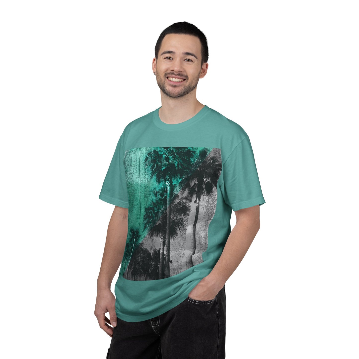 Palm Trees Photo Tee — Vintage Teal Sunset T-Shirt