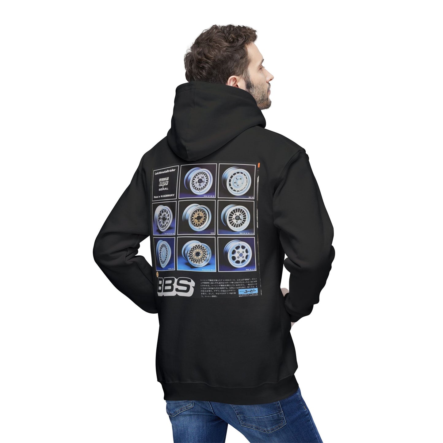 Classic Unisex Hooded Sweatshirt with BBS Wheel Design - Made in USA