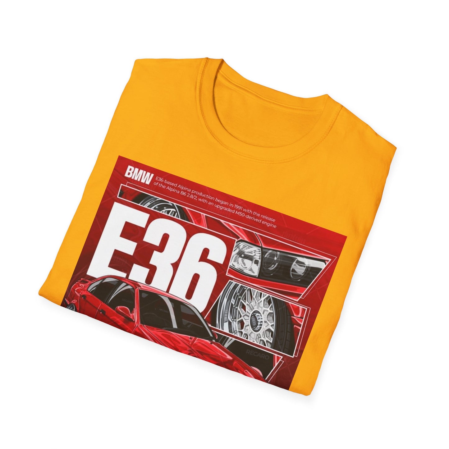 BMW E36 Graphic Unisex Softstyle T-Shirt, Car Enthusiast Tee, Vintage Auto Shirt, Gift for Him, Racing Apparel, Automotive Fashion