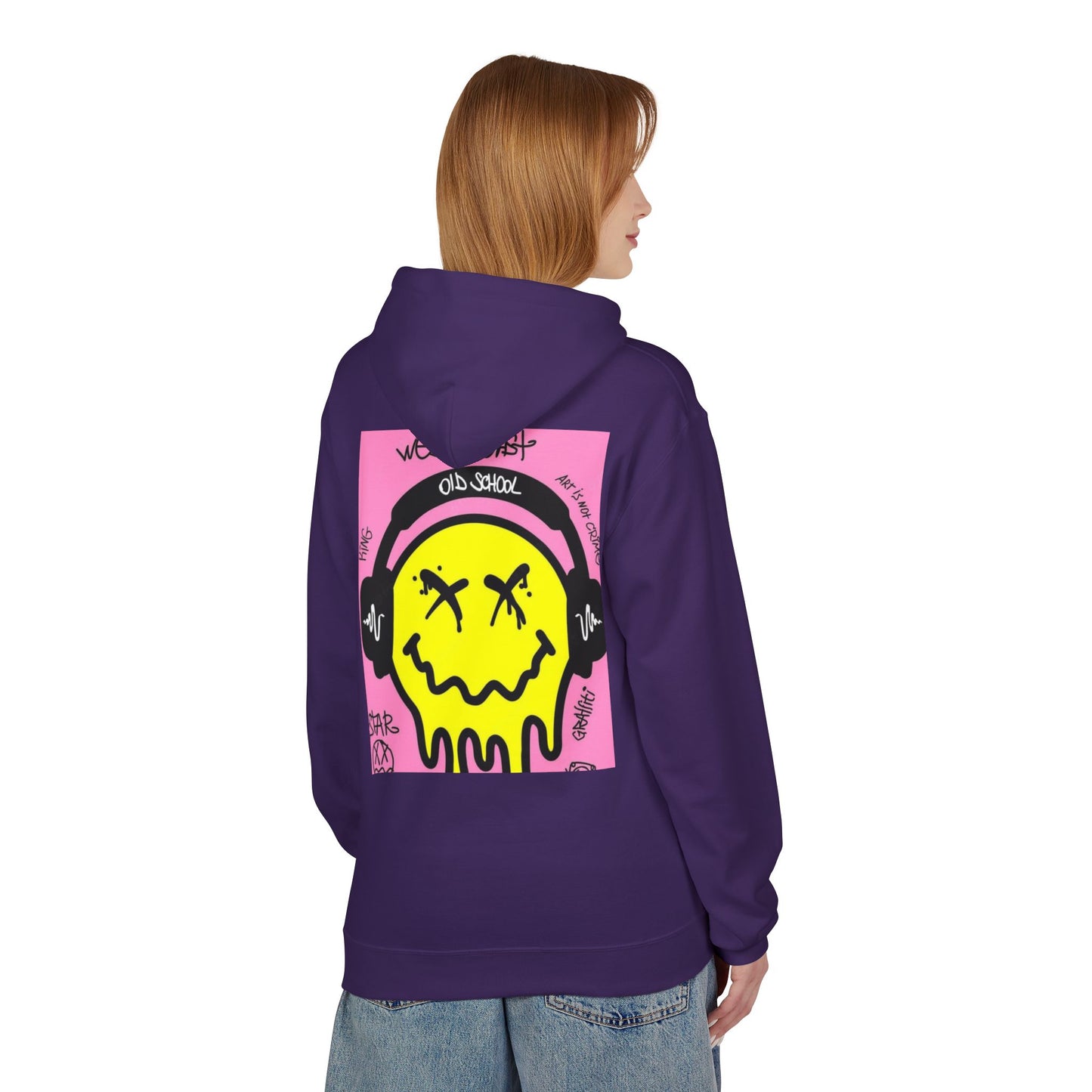 Retro Graffiti Hoodie – Unisex Midweight Fleece with Vibrant Yellow Design