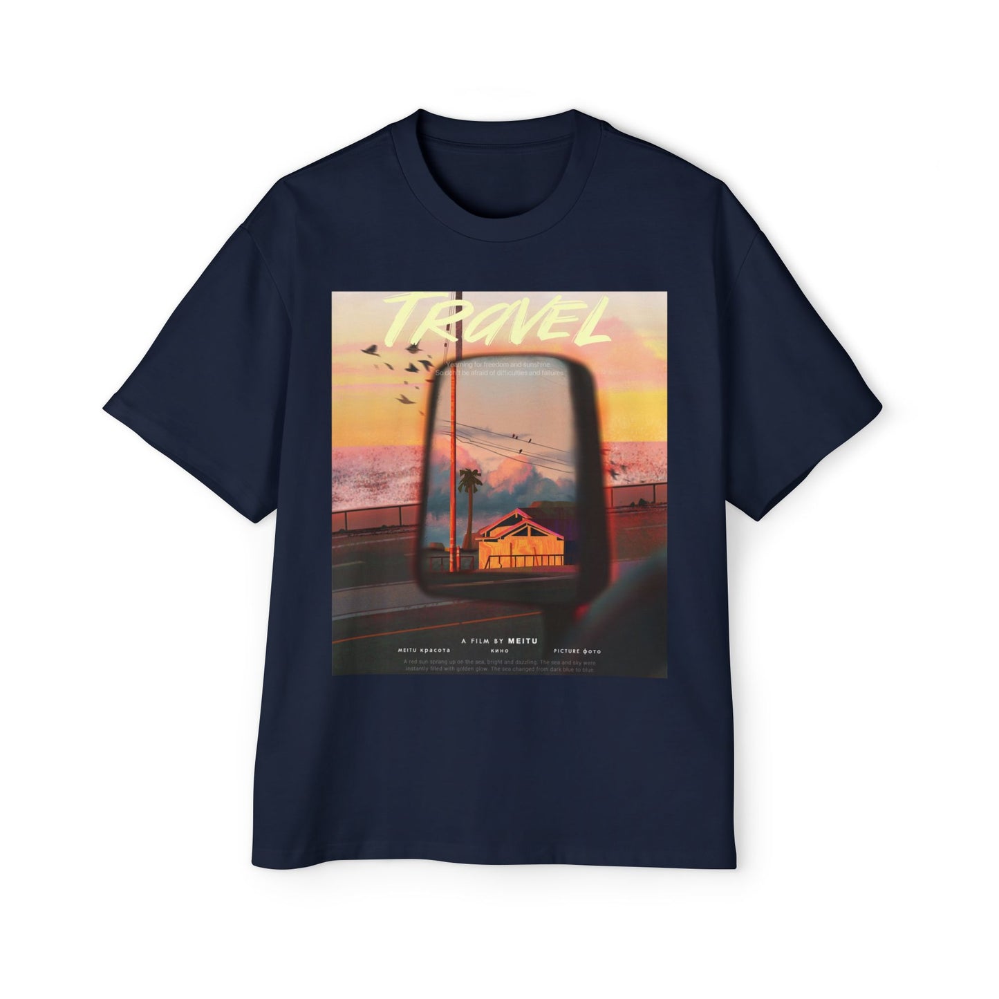 Travel Sunset Tee — Retro Roadside Mirror Graphic T-Shirt