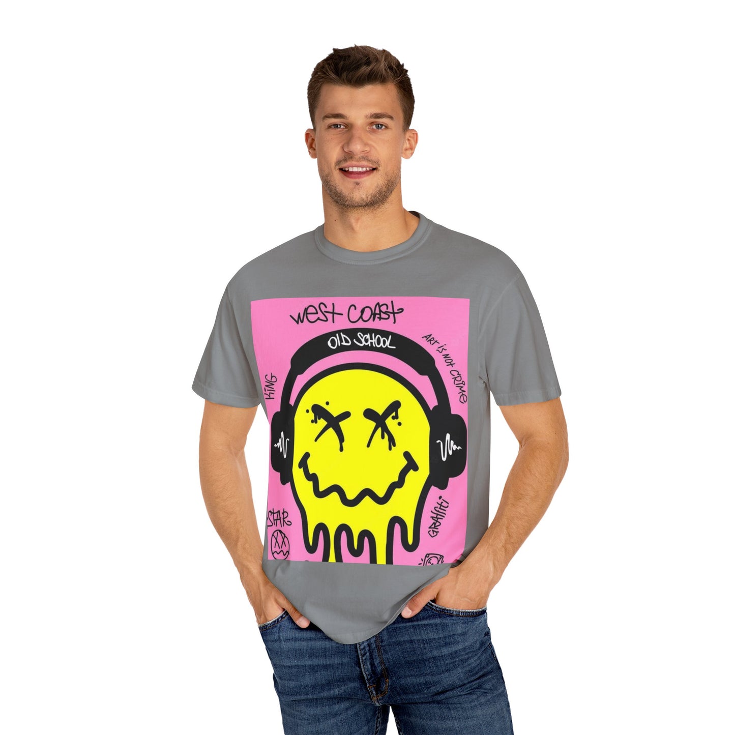Retro Street Art T-Shirt - West Coast Vibe with Smiley Design