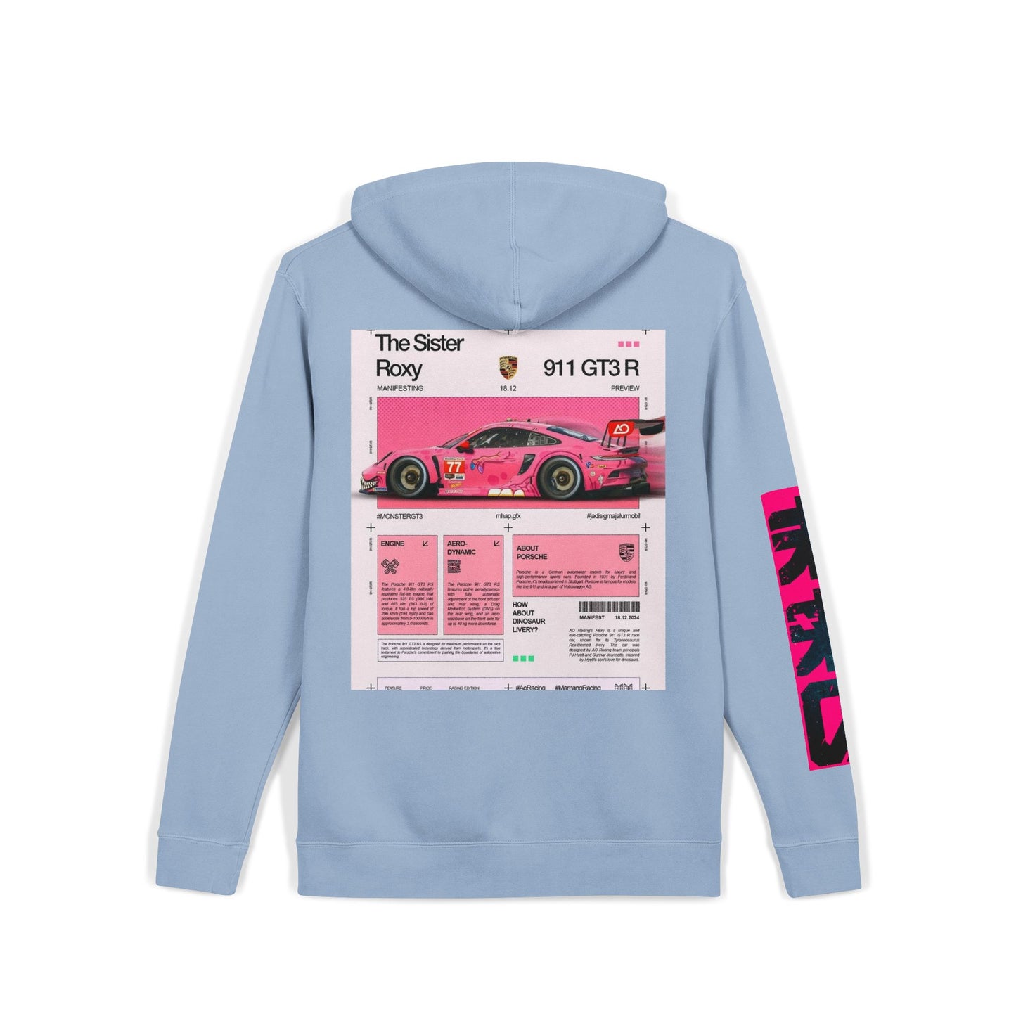 Pigment-Dyed Hoodie — Retro Racing Car Graphic ("911 GT3R")