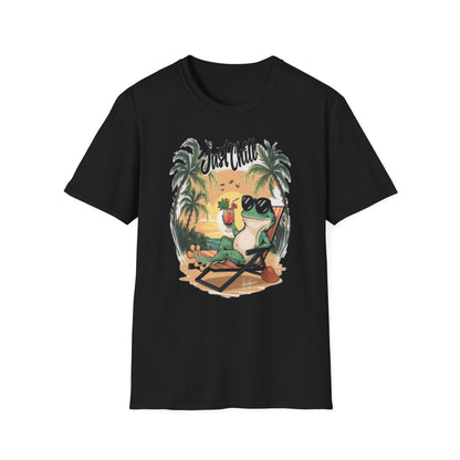 Just Chill Unisex Softstyle T-Shirt - Relaxing Frog Design for Casual Summer Vibes