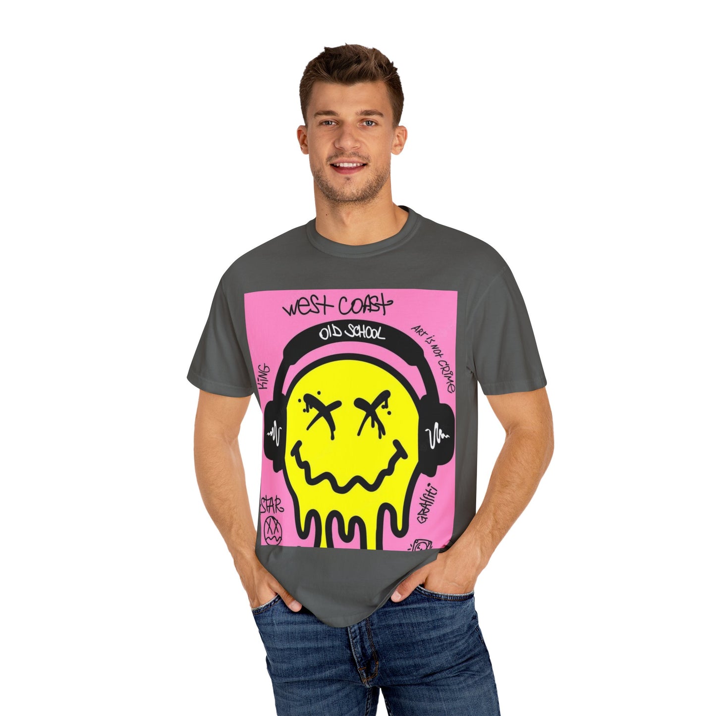 Retro Street Art T-Shirt - West Coast Vibe with Smiley Design