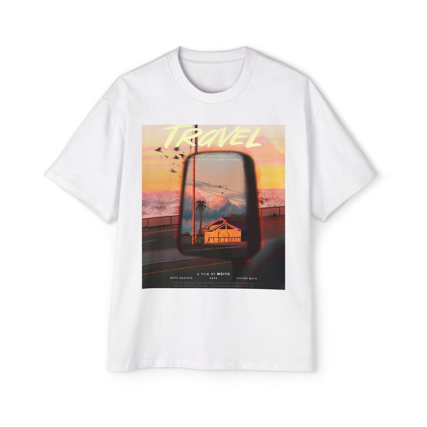 Travel Sunset Tee — Retro Roadside Mirror Graphic T-Shirt