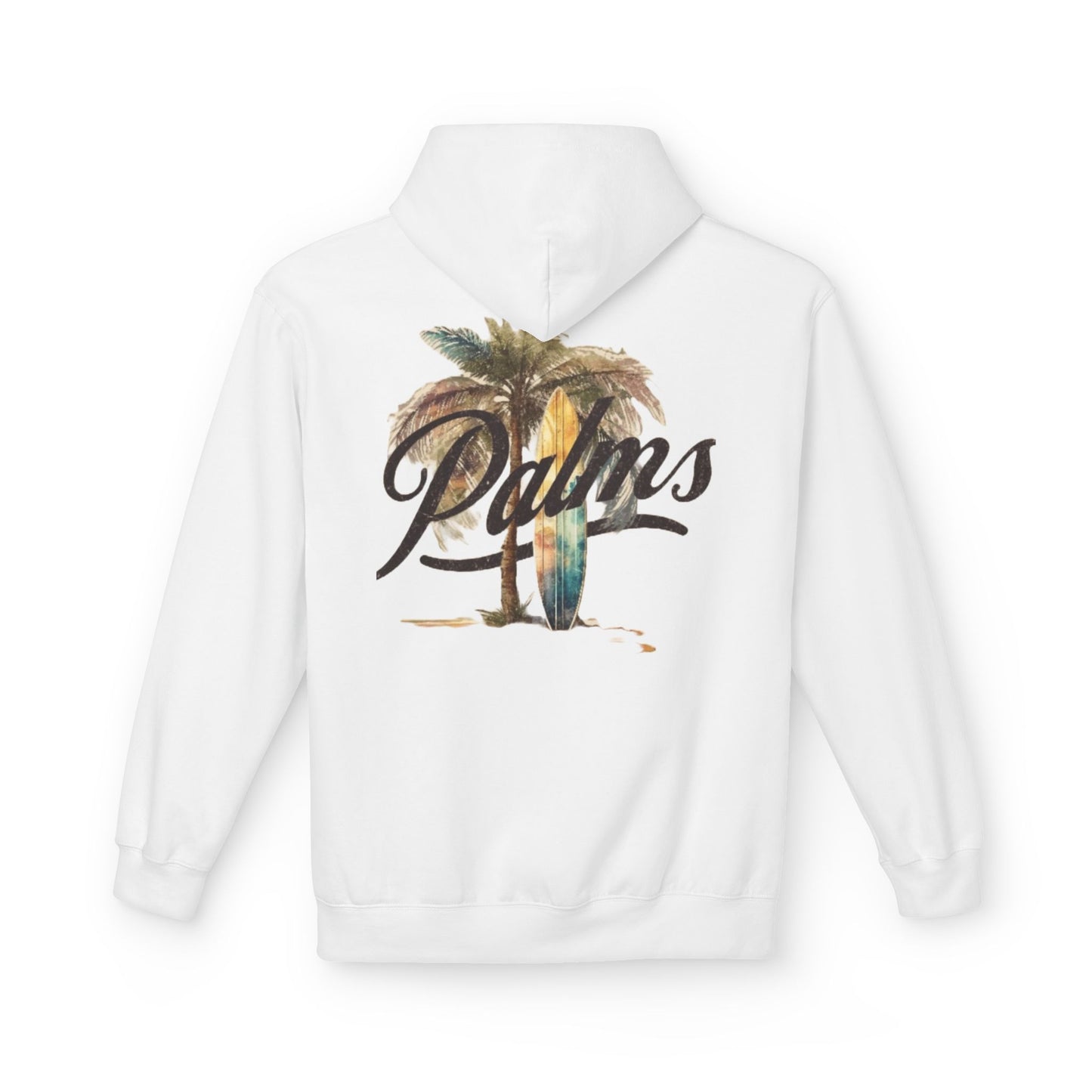 Cozy Beach Vibes Hoodie - Palm Tree & Surf Design