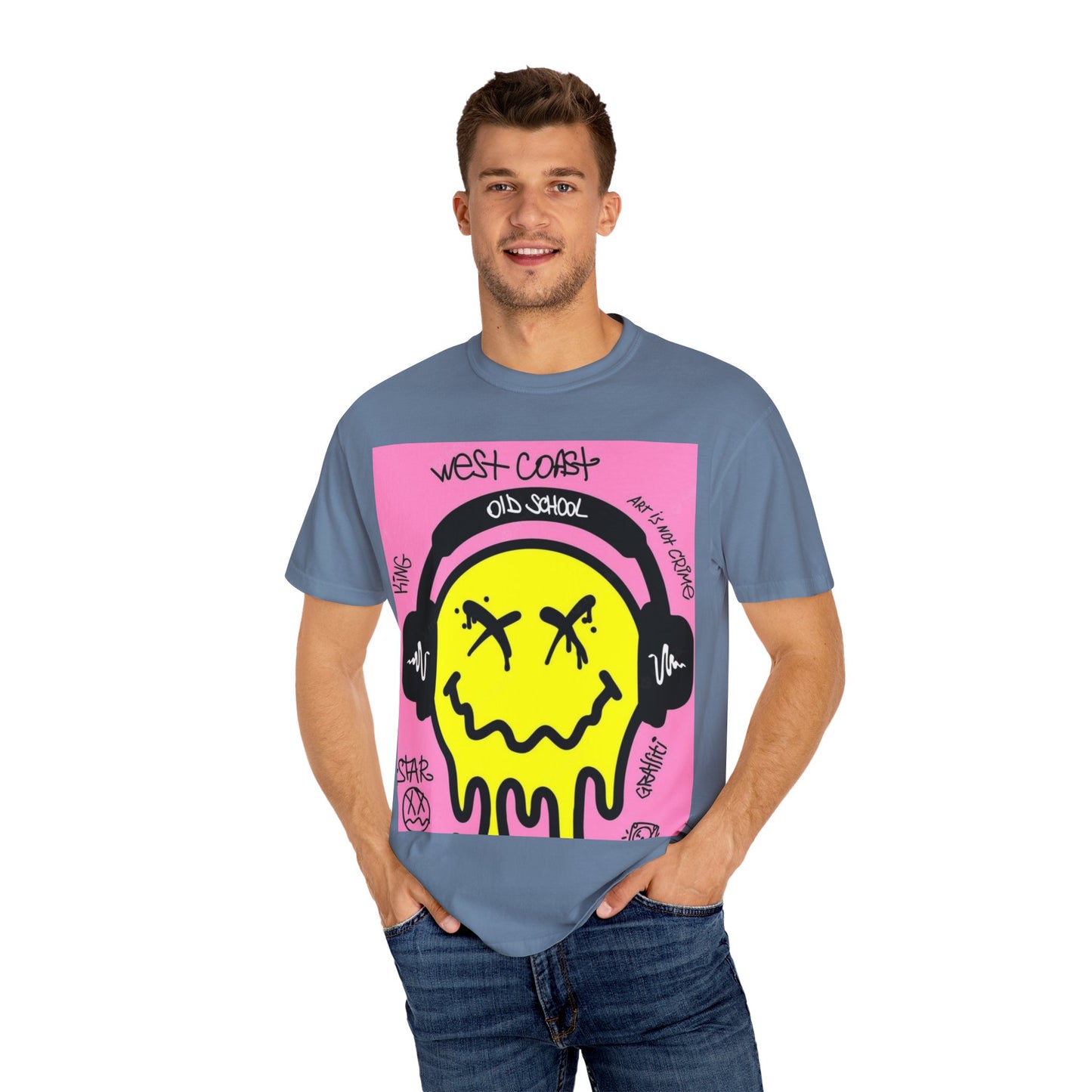Retro Street Art T-Shirt - West Coast Vibe with Smiley Design
