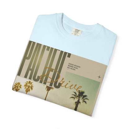 Pacific Drive Vintage Beach T-Shirt – Sunset Palm Coastal Graphic Tee