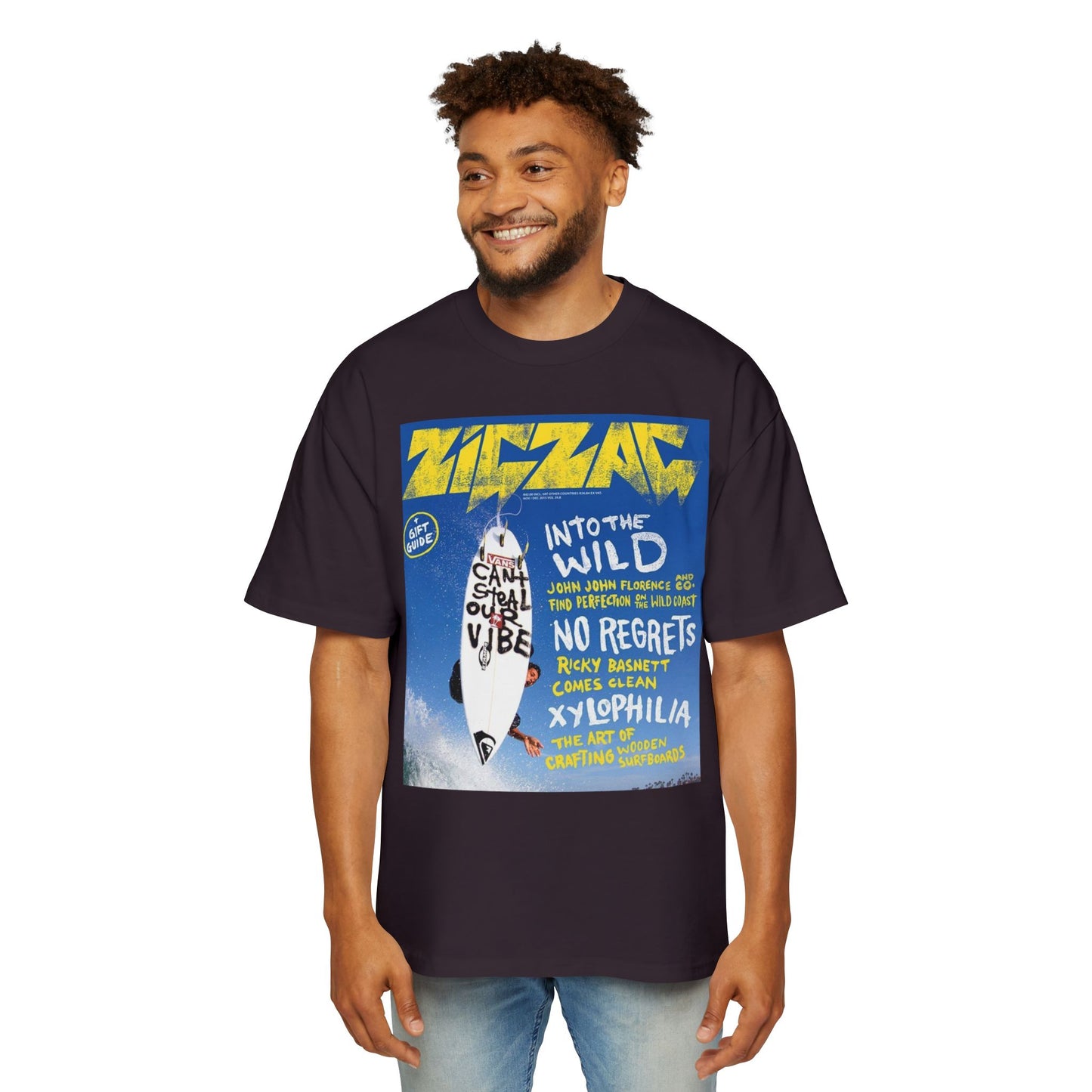 Surf Poster Graphic Tee — "Into the Wild / No Regrets" Oversized Men’s T‑Shirt