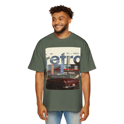 Retro Garage Tee — Vintage Car Photo Oversized T-Shirt
