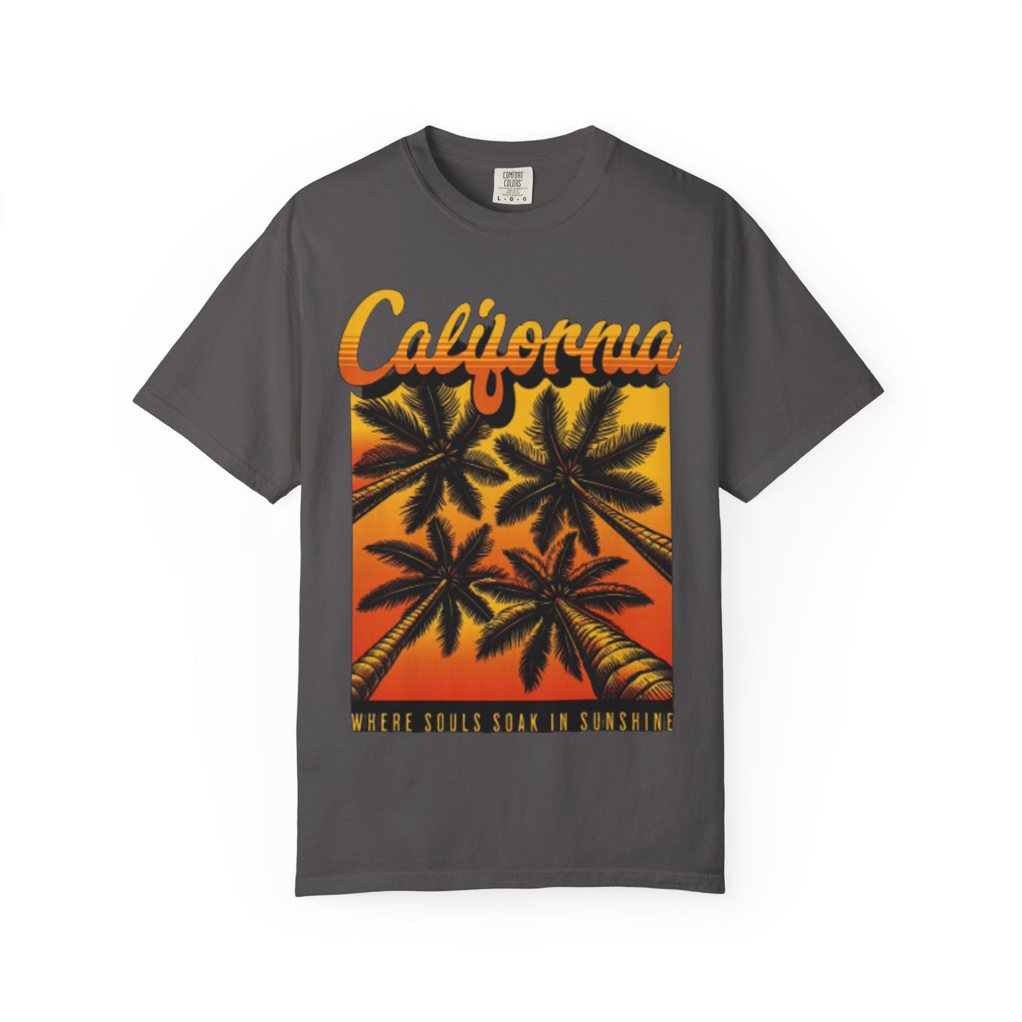 California Sunset T-Shirt - Garment-Dyed Unisex Tee with Palm Tree Design