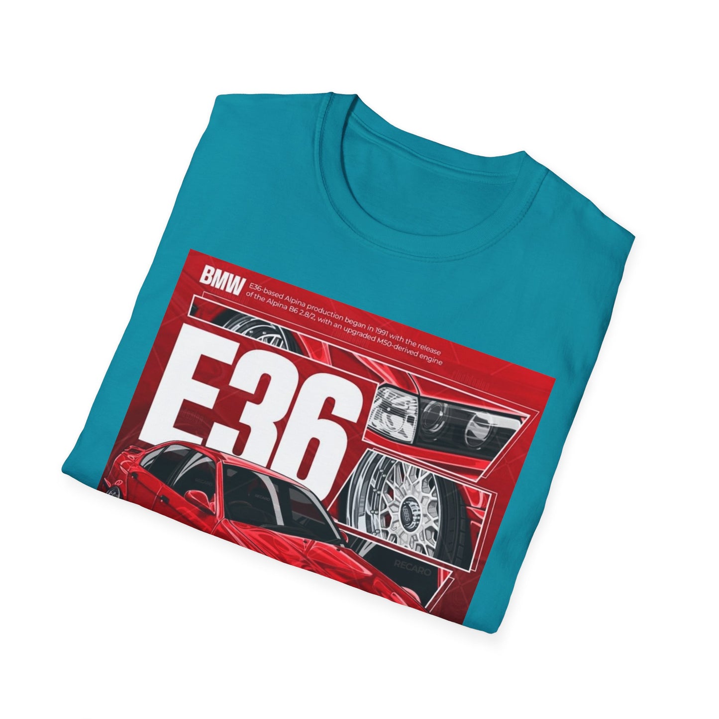 BMW E36 Graphic Unisex Softstyle T-Shirt, Car Enthusiast Tee, Vintage Auto Shirt, Gift for Him, Racing Apparel, Automotive Fashion