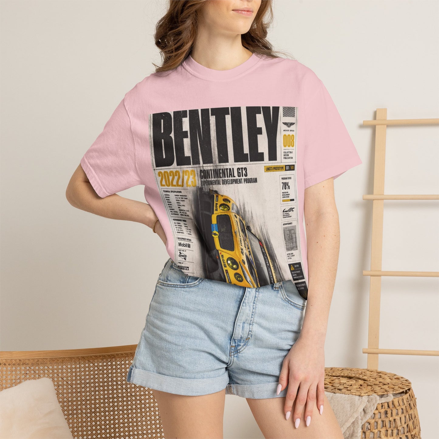 Bentley Continental GT Newspaper Graphic T‑Shirt — Vintage Racing Poster Tee