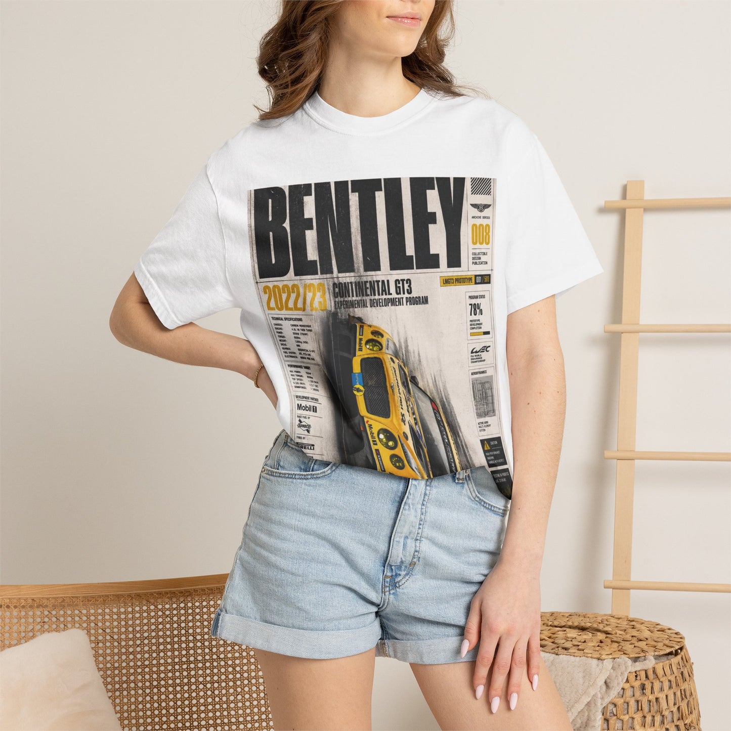 Bentley Continental GT Newspaper Graphic T‑Shirt — Vintage Racing Poster Tee