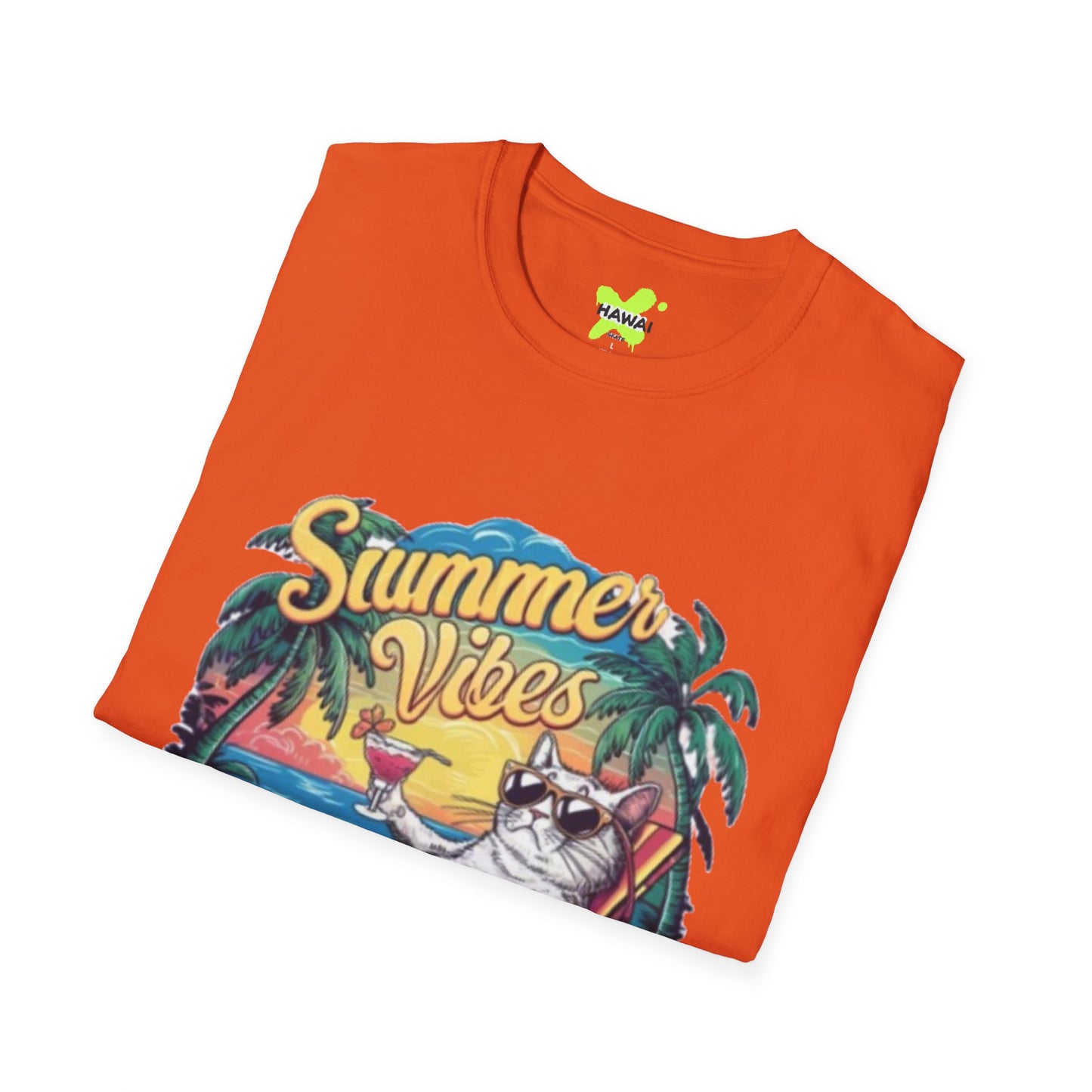 Summer Vibes Cat T-Shirt - Unisex Softstyle Tee for Relaxation and Fun