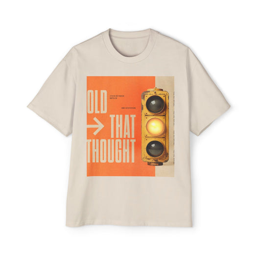 Oversized Tee — Retro Traffic Light 'Hold That Thought' Graphic