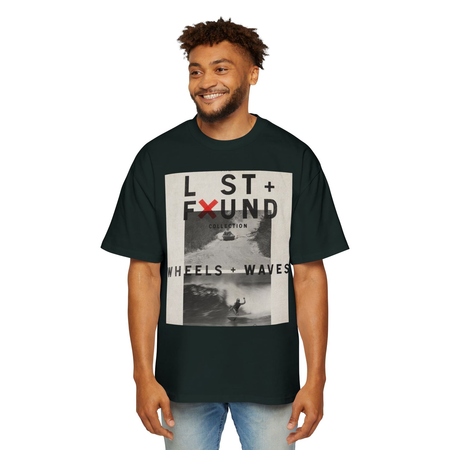 Lost & Found 'Wheels + Waves' Graphic Tee — Oversized Men's Surf Skate Shirt