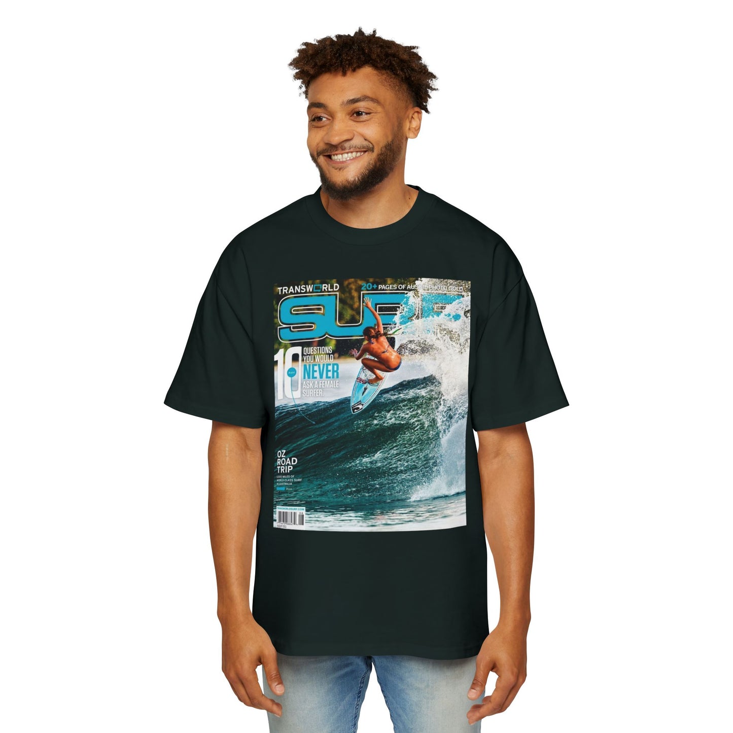 Surf Magazine Graphic Tee — Vintage Surfer Print Oversized T-Shirt