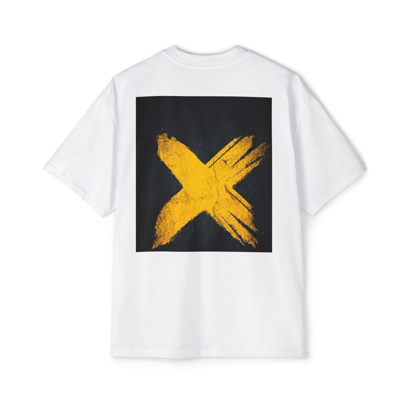 Oversized Men's Tee — Yellow Brush X Graphic with Vertical Japanese Text