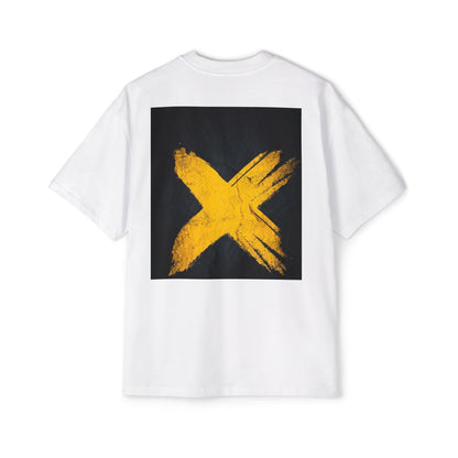 Oversized Men's Tee — Yellow Brush X Graphic with Vertical Japanese Text