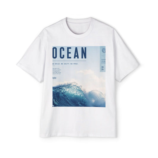 Ocean Wave Graphic Tee — "OCEAN" Photo Print Oversized Men's T-Shirt