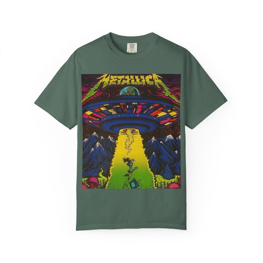 Alien Invasion Graphic T‑Shirt — Retro UFO Band Poster Style