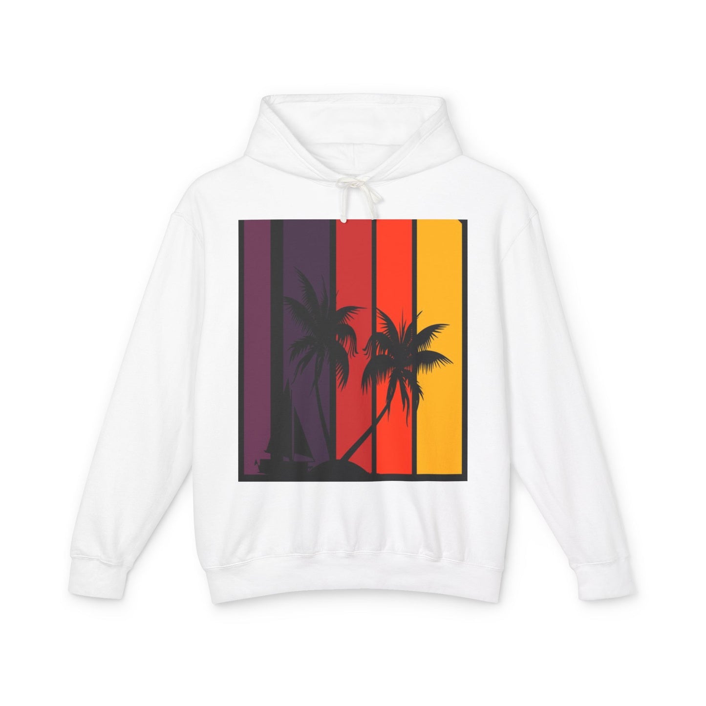 Tropical Sunset Hoodie - Unisex Lightweight Sweatshirt with Palm Tree Design