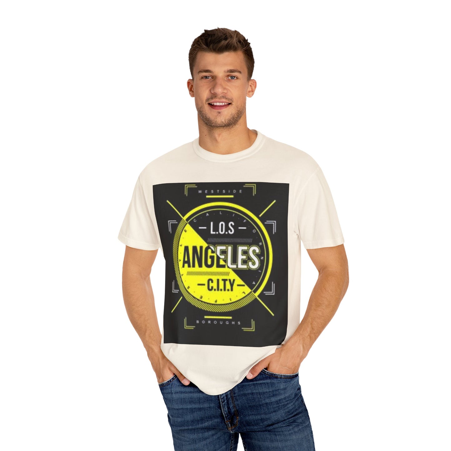 Unisex Garment-Dyed T-Shirt with Automotive Wheel Design