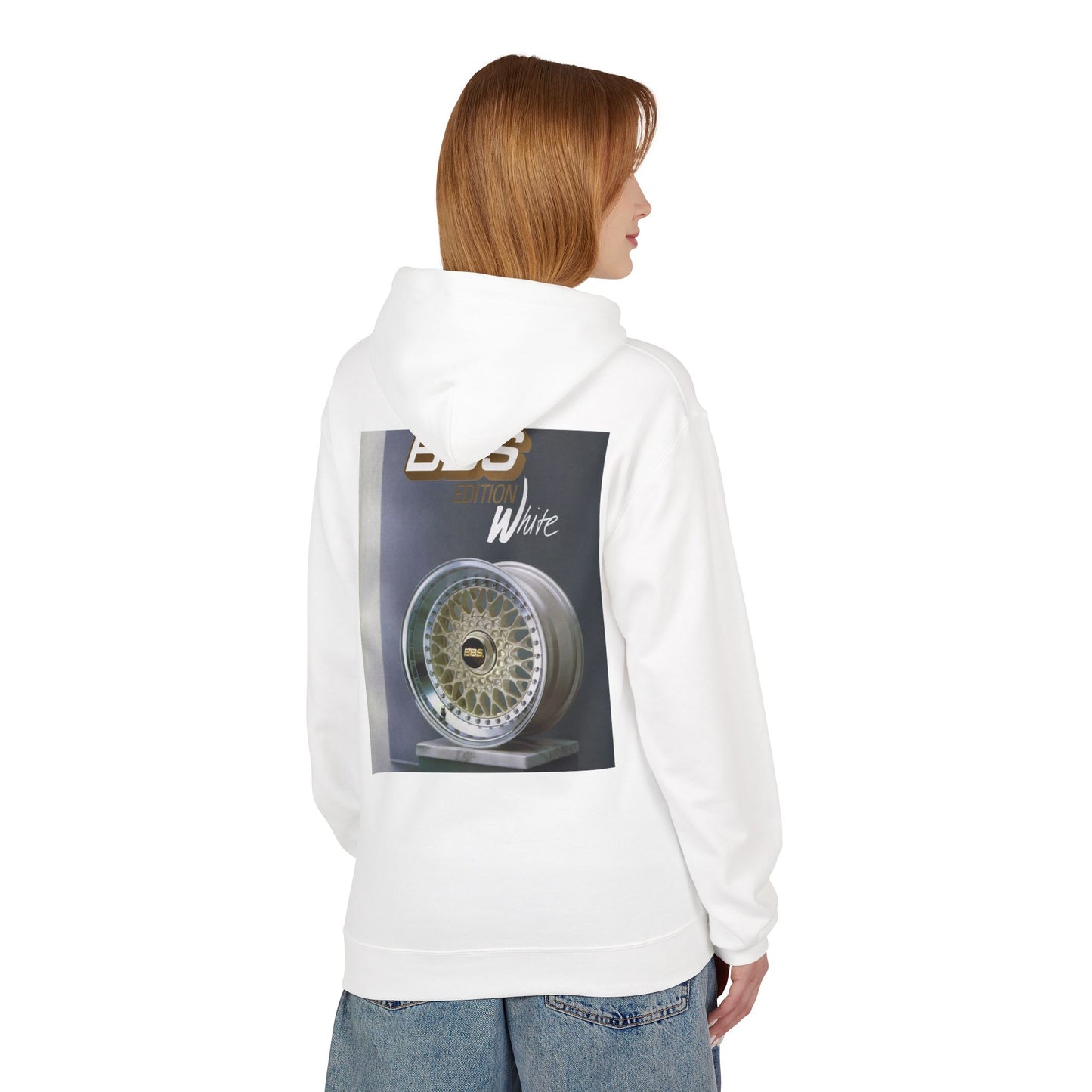 BBS Edition White Hoodie | Unisex Softstyle Fleece + Trendy Car Enthusiast Design