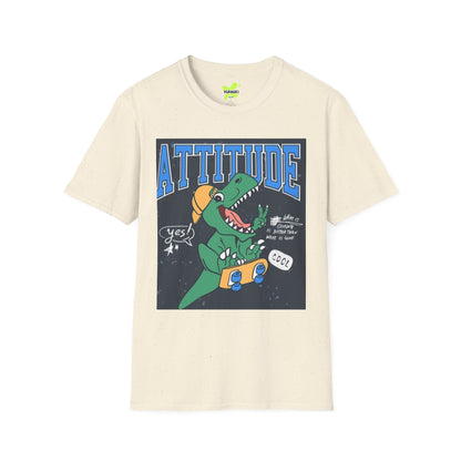 Dino Attitude T-Shirt, Fun Graphic Tee, Casual Wear, Gift for Kids, Skateboarder Shirt, Cool Dinosaur Apparel