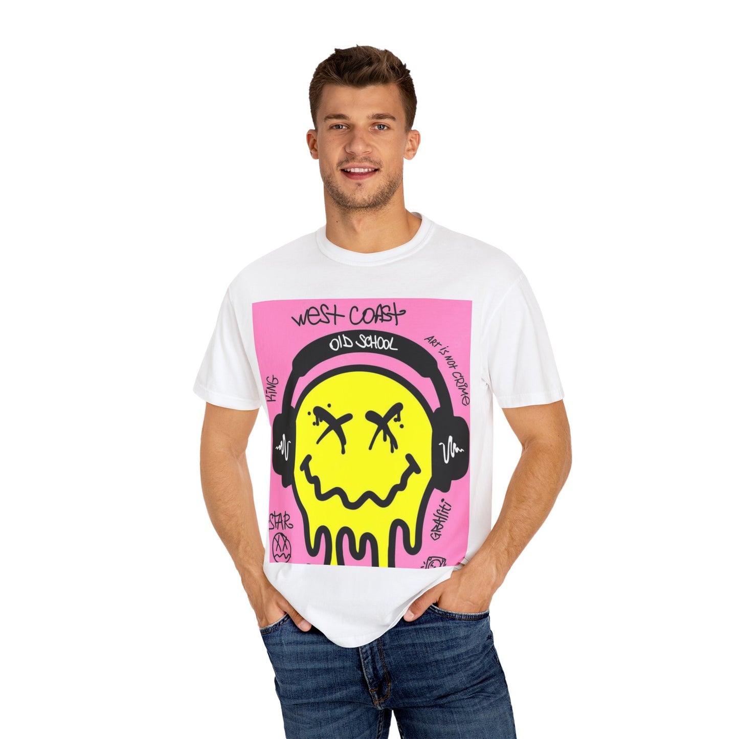 Retro Street Art T-Shirt - West Coast Vibe with Smiley Design