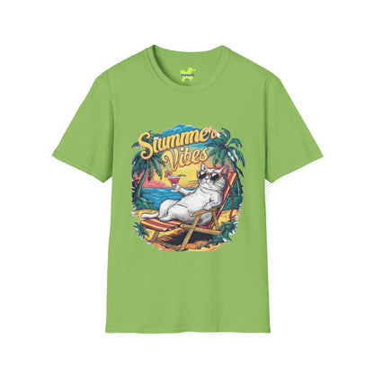 Summer Vibes Cat T-Shirt - Unisex Softstyle Tee for Relaxation and Fun