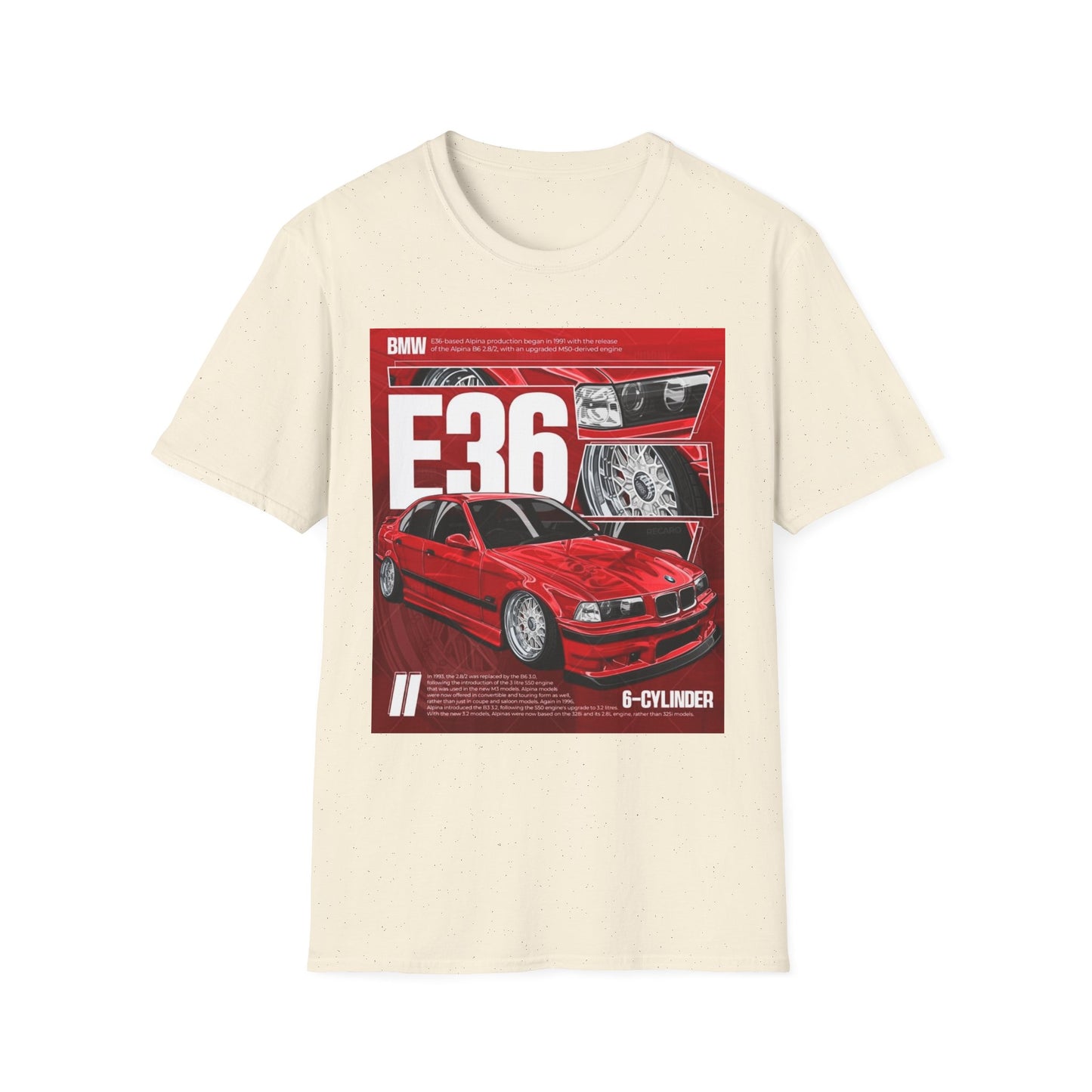 BMW E36 Graphic Unisex Softstyle T-Shirt, Car Enthusiast Tee, Vintage Auto Shirt, Gift for Him, Racing Apparel, Automotive Fashion