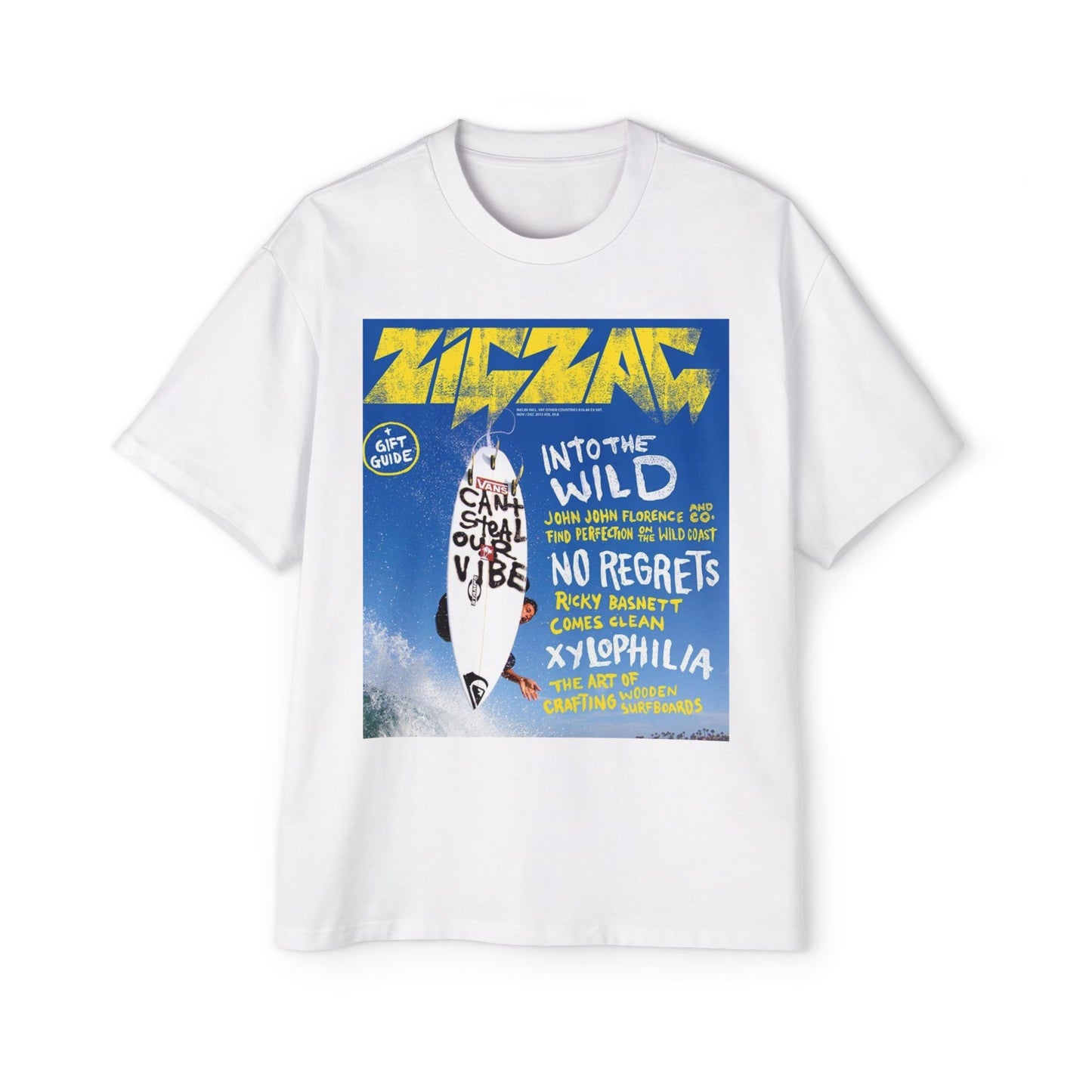 Surf Poster Graphic Tee — "Into the Wild / No Regrets" Oversized Men’s T‑Shirt