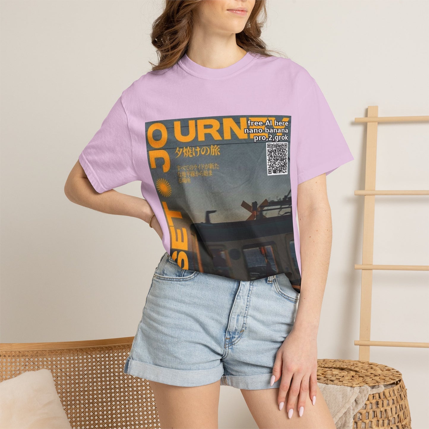 Sunset Train Graphic T-Shirt — Japanese Retro Transit Poster Tee