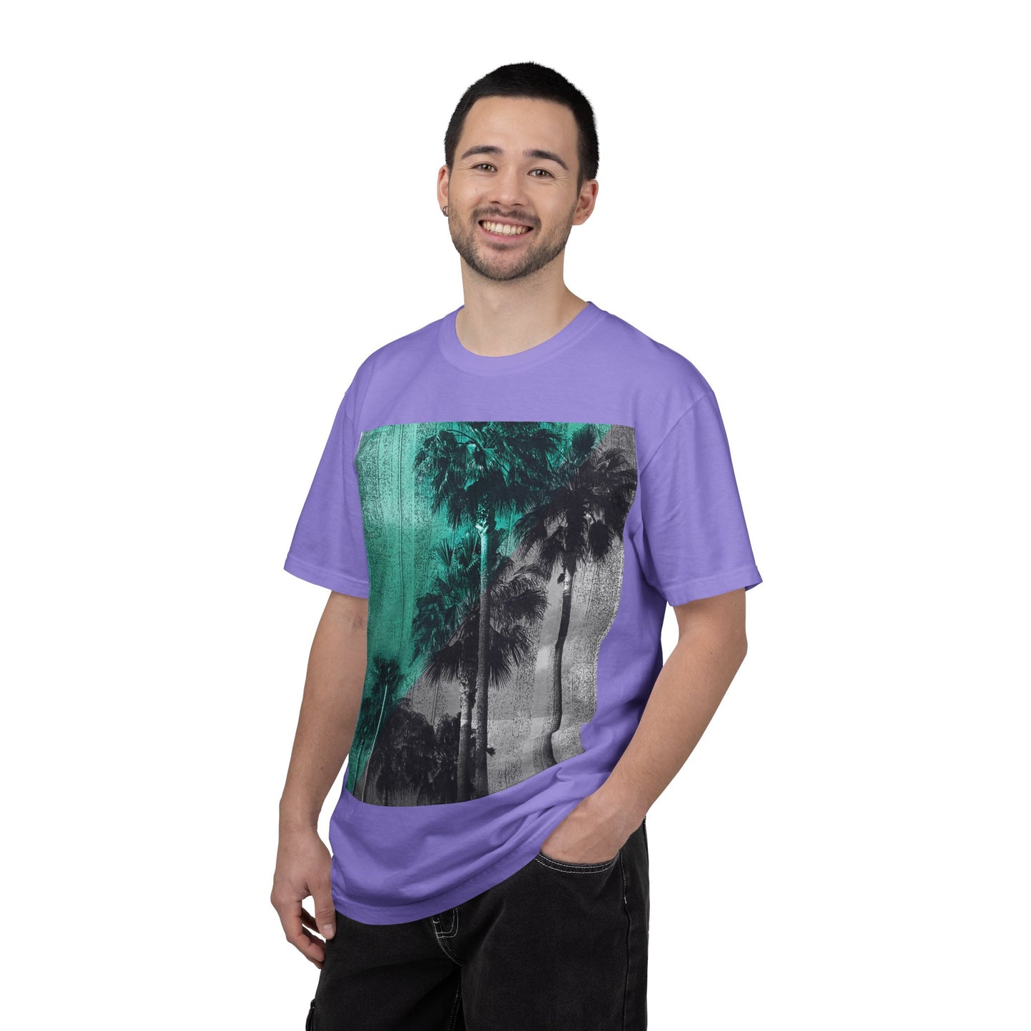 Palm Trees Photo Tee — Vintage Teal Sunset T-Shirt