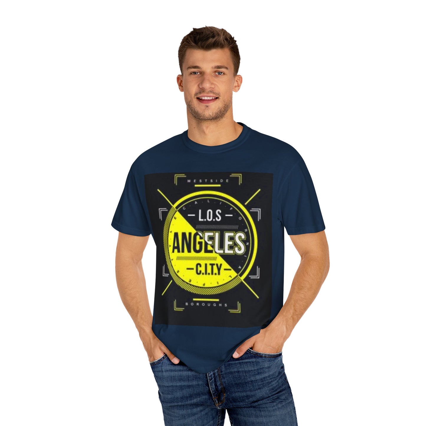 Unisex Garment-Dyed T-Shirt with Automotive Wheel Design