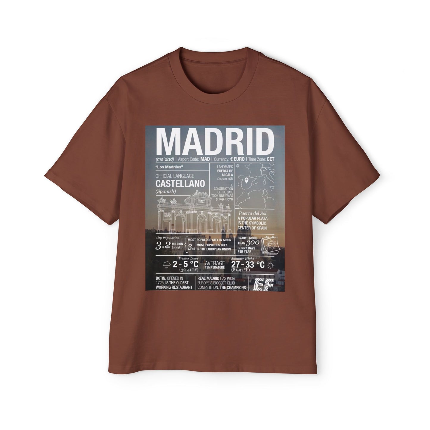 Madrid Graphic Tee — Vintage City Weather Poster T‑Shirt
