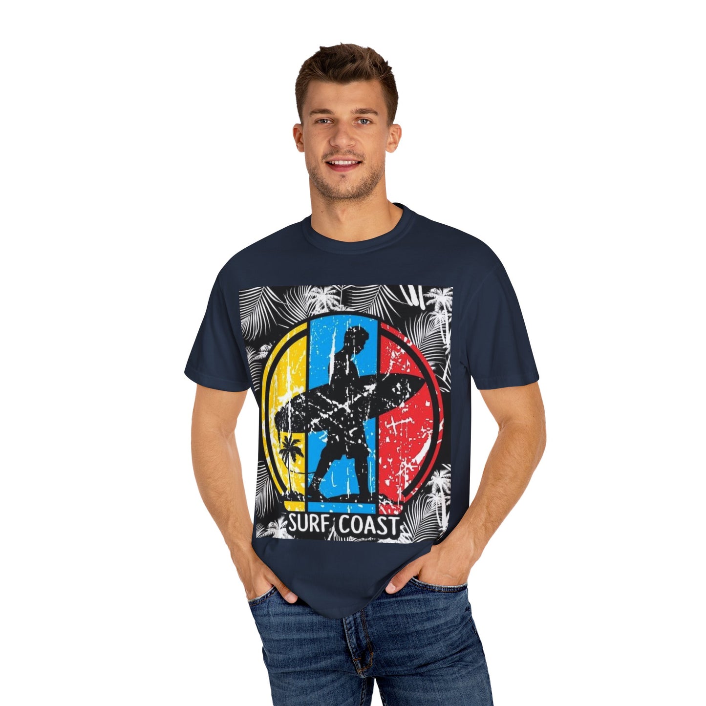 Surf Coast Unisex Garment-Dyed T-shirt - Retro Beach Vibes, Summer Essential, Surfing Gift, Casual Wear, Vacation Style