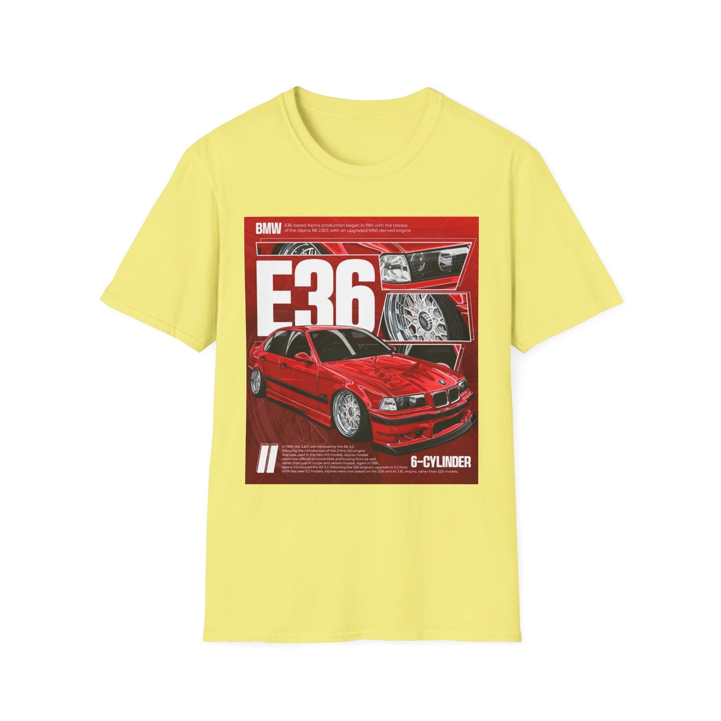 BMW E36 Graphic Unisex Softstyle T-Shirt, Car Enthusiast Tee, Vintage Auto Shirt, Gift for Him, Racing Apparel, Automotive Fashion
