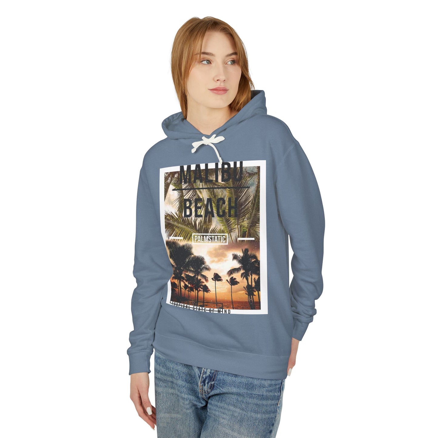 Malibu Beach Graphic Hoodie – Unisex Lightweight Sweatshirt for Tropical Vibes