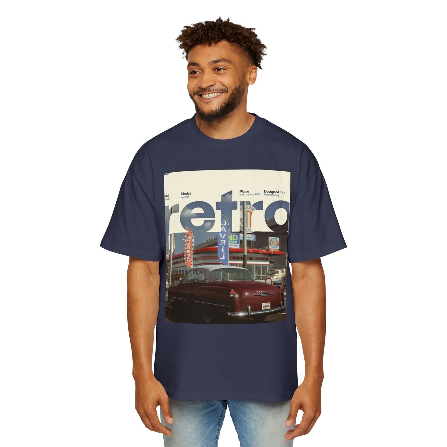 Retro Garage Tee — Vintage Car Photo Oversized T-Shirt